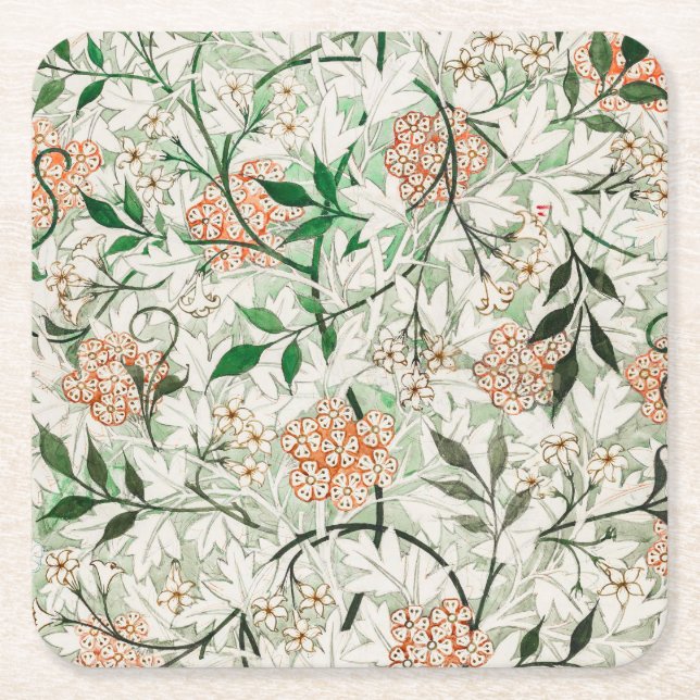 William Morris Jasmine Garden Flower Classic Square Paper Coaster (Front)