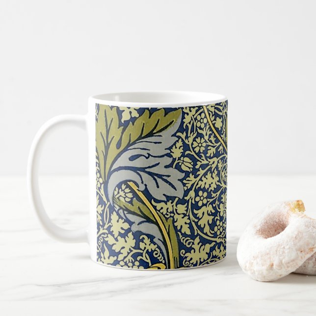 William Morris Kennet Floral Wallpaper Blue Coffee Mug (With Donut)