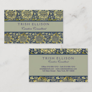 William Morris Kennet Floral Wallpaper Blue Gold Business Card