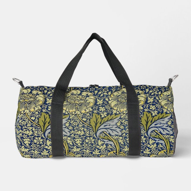 William Morris Kennet Floral Wallpaper Blue Gold Duffle Bag (Front)