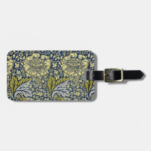 William Morris Kennet Floral Wallpaper Blue Gold Luggage Tag