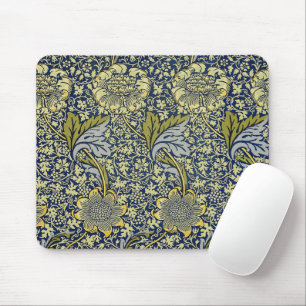 William Morris Kennet Floral Wallpaper Blue Gold Mouse Pad