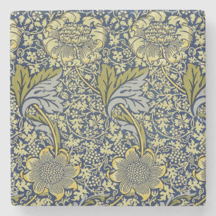 William Morris Kennet Floral Wallpaper Blue Gold Stone Coaster