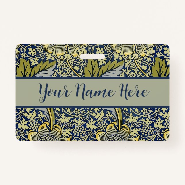 William Morris Kennet Floral Wallpaper Blue ID Badge (Front)