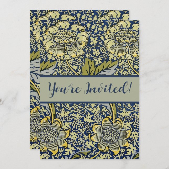 William Morris Kennet Floral Wallpaper Blue Invitation (Front/Back)