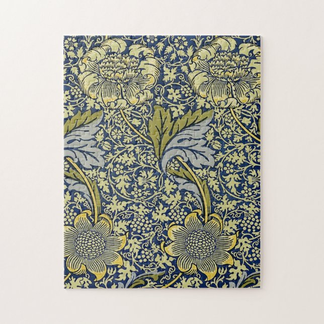 William Morris Kennet Floral Wallpaper Blue Jigsaw Puzzle (Vertical)