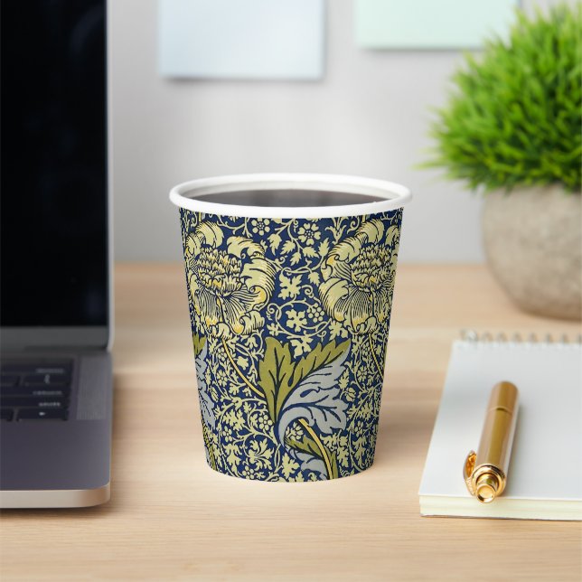William Morris Kennet Floral Wallpaper Blue Paper Cups (Insitu)
