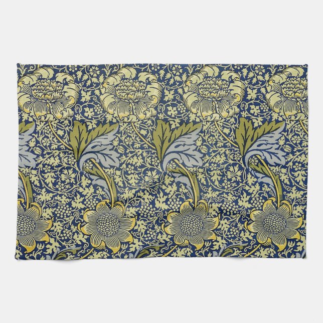 William Morris Kennet Floral Wallpaper Blue Tea Towel (Horizontal)
