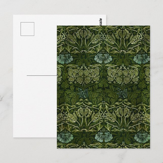 William Morris Large Green Leaves & Blue Flower Postcard (Front/Back)