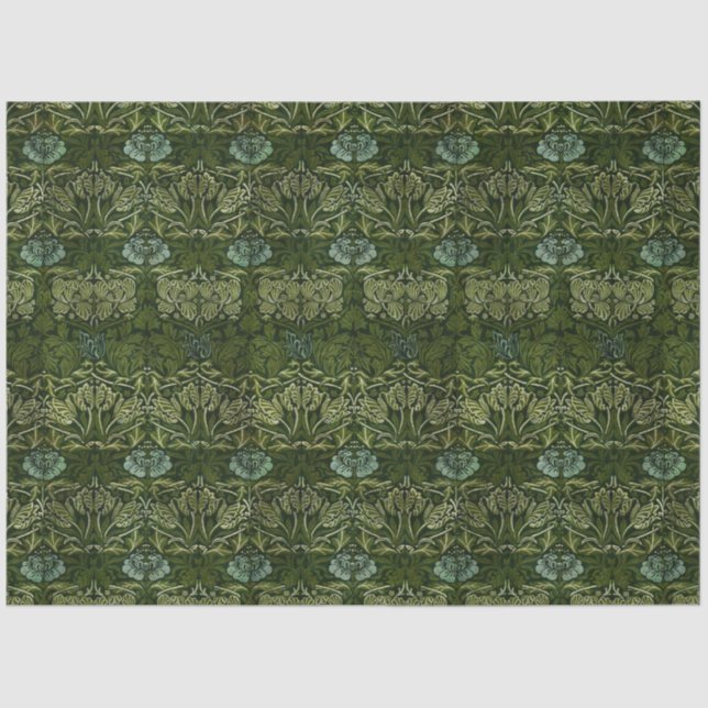 William Morris Large Green Leaves & Blue Flower Tissue Paper (Front)