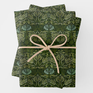 William Morris Large Green Leaves & Blue Flower Wrapping Paper Sheet