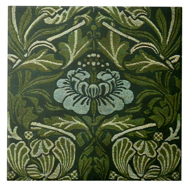 William Morris Large Green Tulip Rose Wallpaper Ceramic Tile (Front)