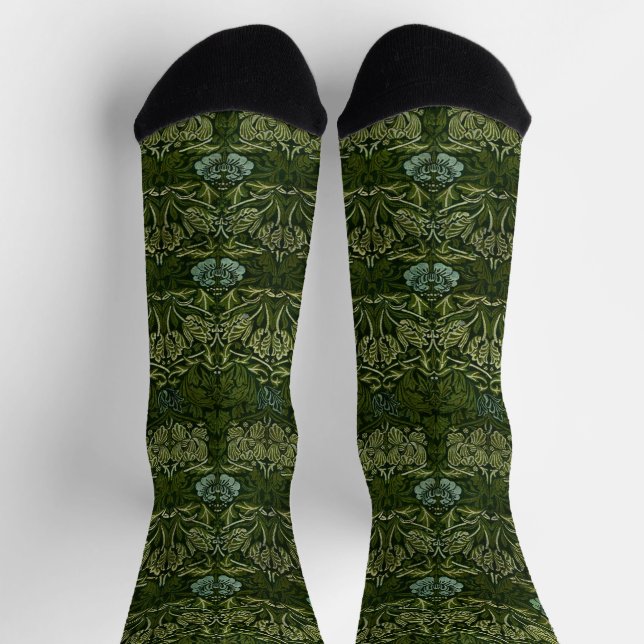 William Morris Large Green Tulip Rose Wallpaper Socks (Top)