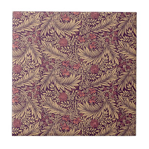 William * Morris Larkspur Floral Gold Burgundy Ceramic Tile