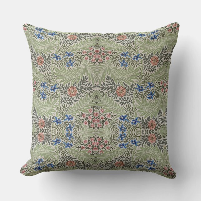 William Morris Larkspur Floral Green Pink Blue  Cushion (Front)