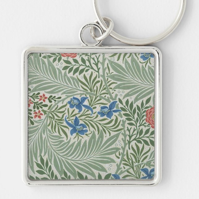William Morris Larkspur Floral Green Pink Blue  Key Ring (Front)