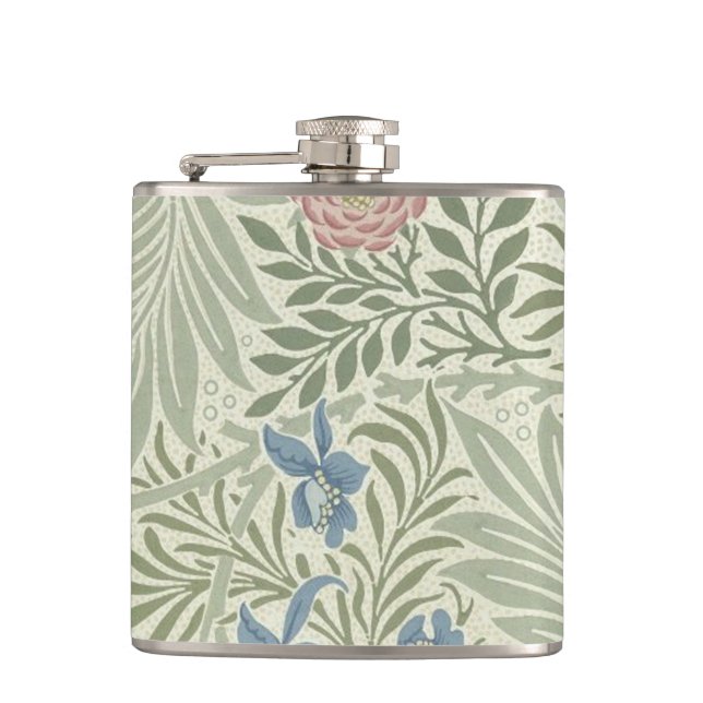 William Morris Larkspur Floral Wallpaper Hip Flask (Front)