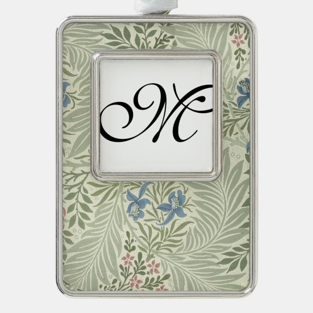 William Morris Larkspur Floral Wallpaper Silver Plated Framed Ornament (Front)