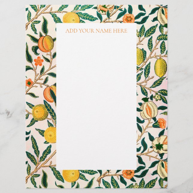 WILLIAM MORRIS LETTERHEAD WITH POMEGRANATE DESIGN (Front)