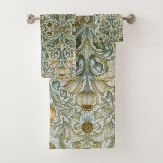 William Morris Lily and Pomegranate Floral pattern Bath Towel Set (Insitu)