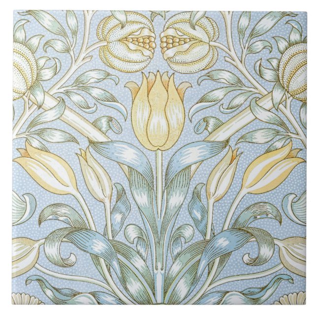 William Morris Lily and Pomegranate Flower Pattern Ceramic Tile (Front)