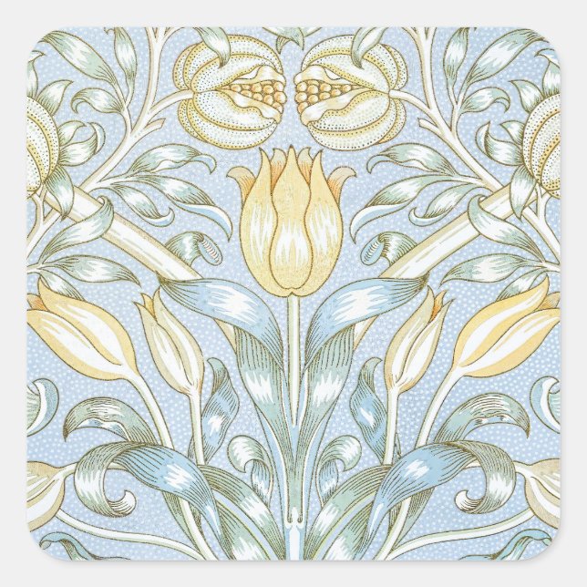 William Morris Lily and Pomegranate Flower Pattern Square Sticker (Front)