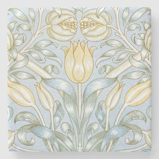 William Morris Lily and Pomegranate Flower Pattern Stone Coaster (Front)