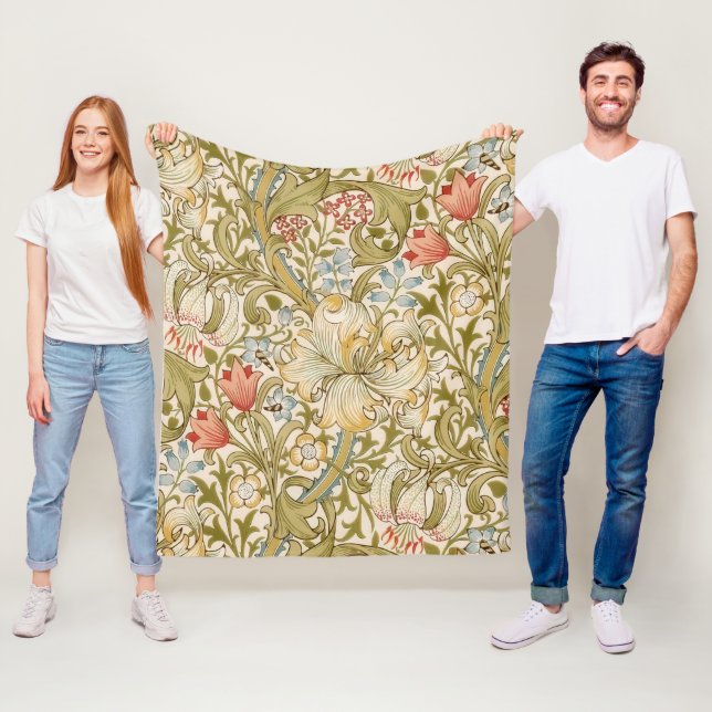 William Morris Lily Art Nouveau Floral Pattern Fleece Blanket (In Situ)