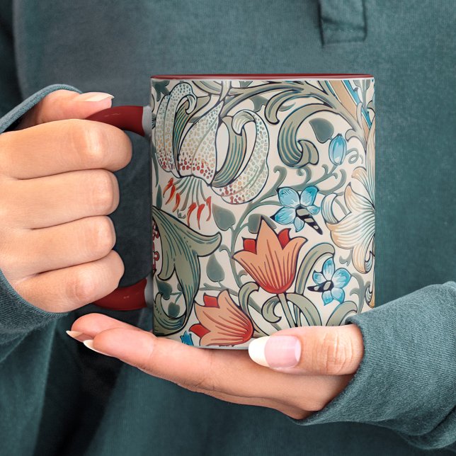 William Morris Lily Art Nouveau Floral Pattern Two Two-Tone Coffee Mug (Creator Uploaded)
