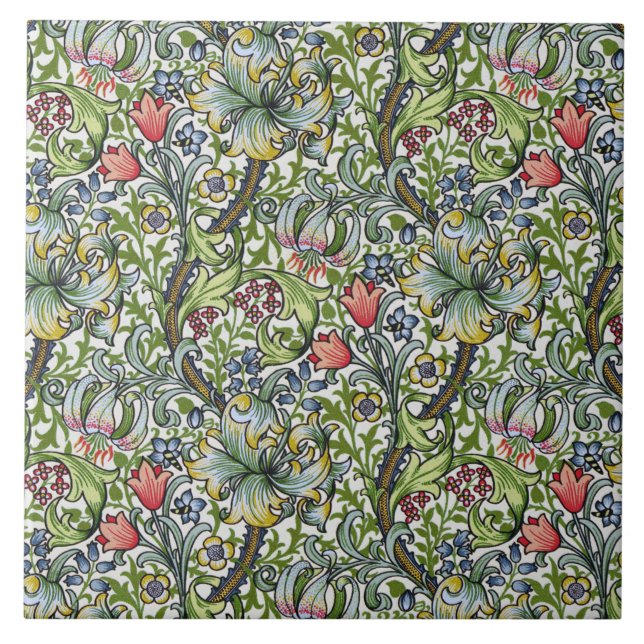 William Morris Lily Floral Chintz Pattern Art Tile (Front)