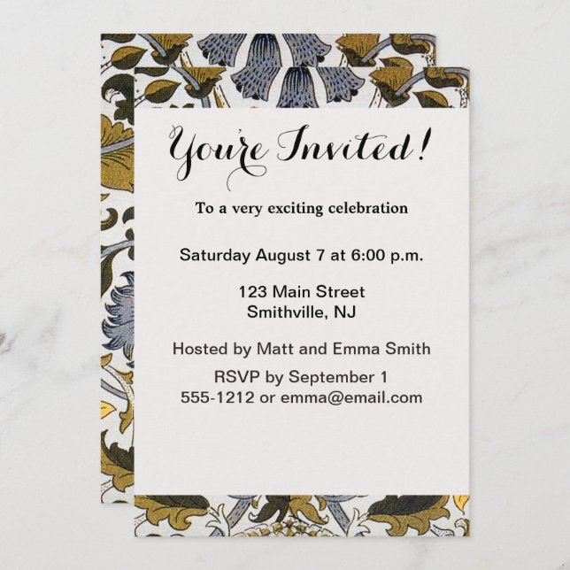 William Morris Lodden floral flower Invitation (Front/Back)