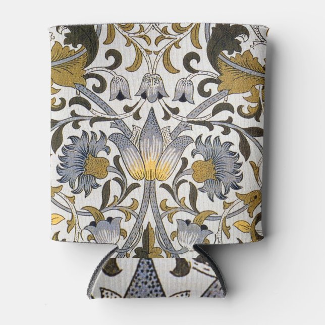 William Morris Lodden Floral Pattern: Blue Gold  Can Cooler (Front)