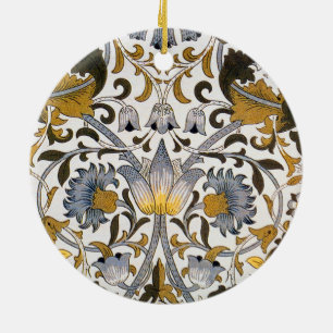 William Morris Lodden Floral Pattern: Blue Gold Ceramic Ornament