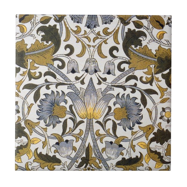 William Morris Lodden Floral Pattern: Blue Gold  Ceramic Tile (Front)