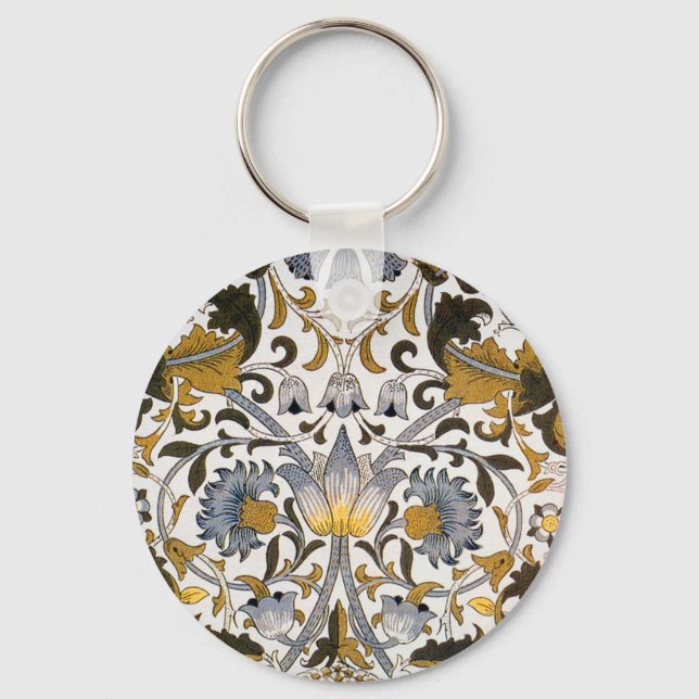 William Morris Lodden Floral Pattern: Blue Gold  Key Ring (Front)