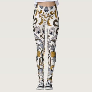William Morris Lodden Floral Pattern: Blue Gold Leggings