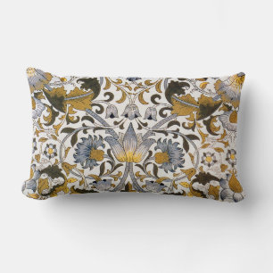 William Morris Lodden Floral Pattern: Blue Gold Lumbar Cushion