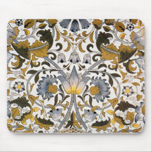 William Morris Lodden Floral Pattern: Blue Gold Mouse Pad