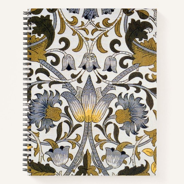 William Morris Lodden Floral Pattern: Blue Gold  Notebook (Front)