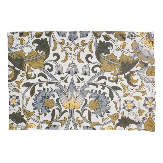 William Morris Lodden Floral Pattern: Blue Gold  Pillowcase (Front)
