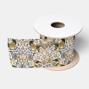 William Morris Lodden Floral Pattern: Blue Gold  Satin Ribbon