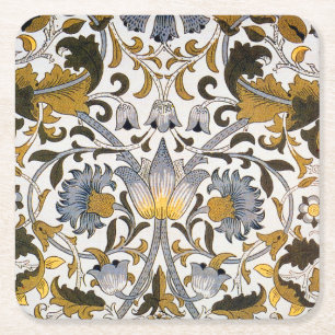 William Morris Lodden Floral Pattern: Blue Gold  Square Paper Coaster