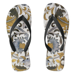 William Morris Lodden Floral Pattern: Blue Gold Thongs
