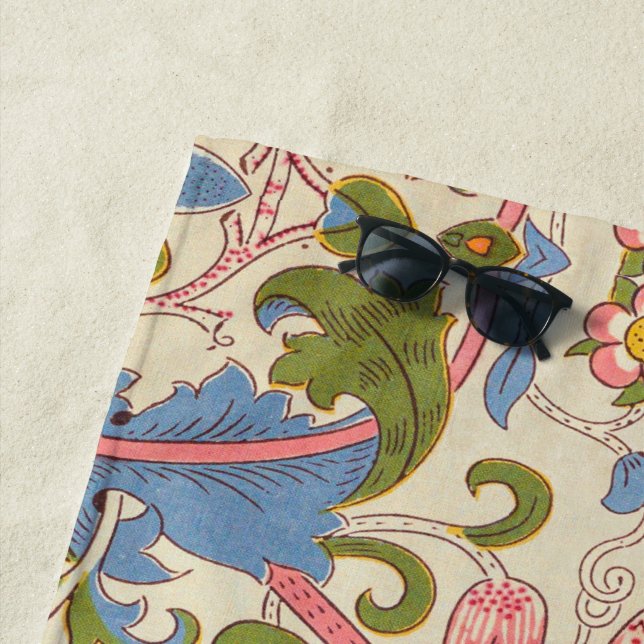 William Morris Lodden Floral Pattern Pastel  Beach Towel (In Situ)