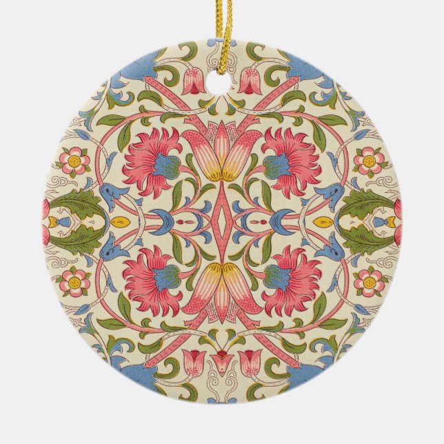 William Morris Lodden Floral Pattern Pastel  Ceramic Ornament (Front)