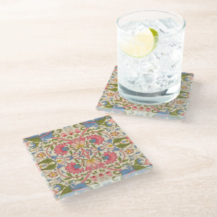 William Morris Lodden Floral Pattern Pastel  Glass Coaster