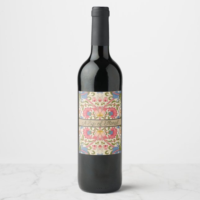 William Morris Lodden Floral Pattern Pastel  Wine Label (Front)