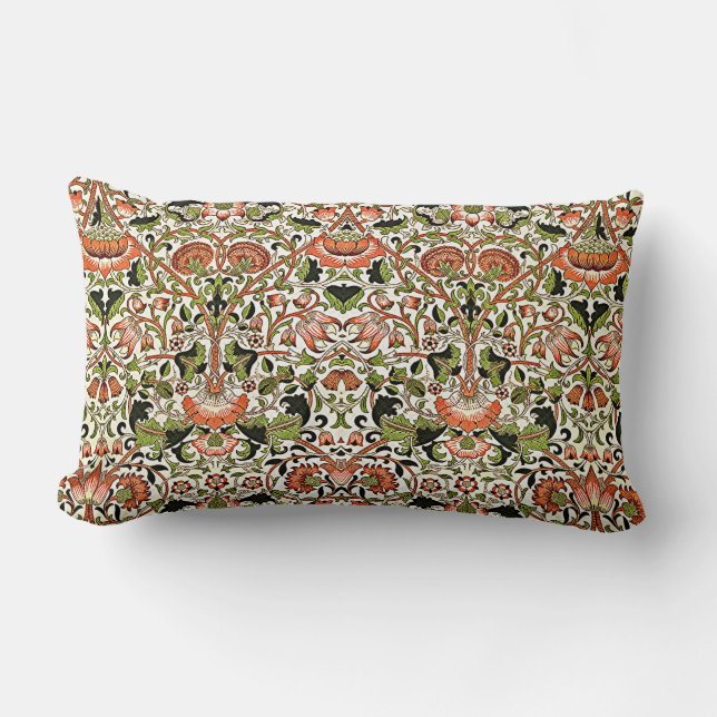 William Morris Lodden Flowers Foliage Green Pink   Lumbar Cushion (Front)