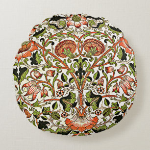 William Morris Lodden Flowers Foliage Green Pink   Round Cushion