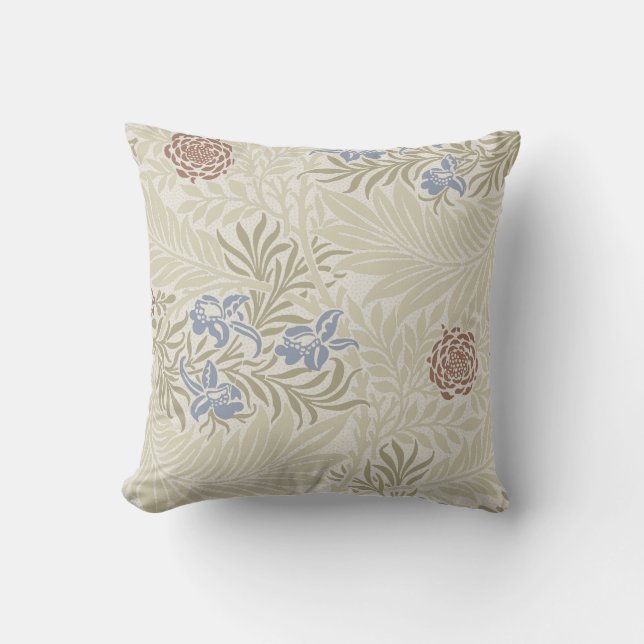 William Morris Lt Blue & Rust Larkspur Pattern Cushion (Front)